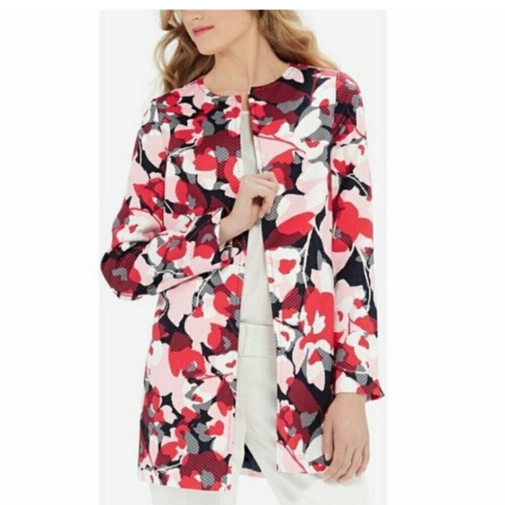 🌸NEW Red & Pink Floral Blazer The Limited - Open Front Relaxed Boho Chic Medium